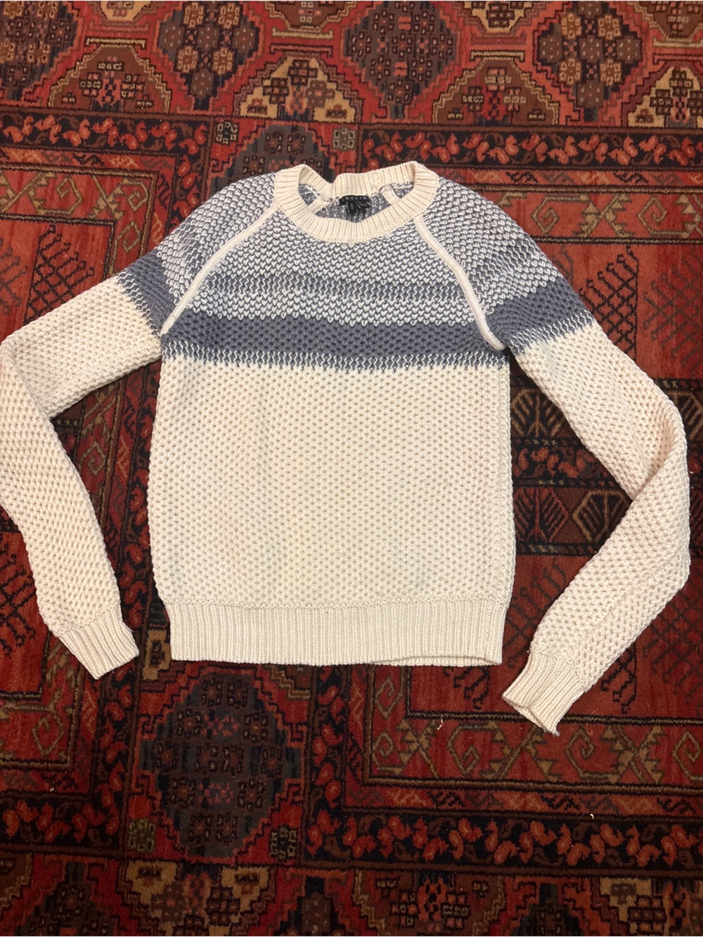 Theory Cream and Light Blue 100% Knit Sweater